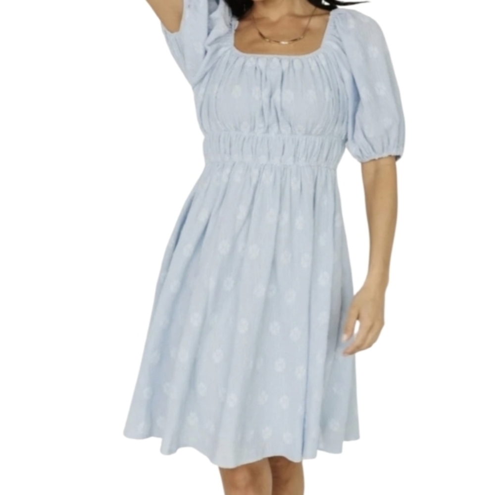 Baltic Born Lexington Short Dress In Light Blue Size XL Embroidered Floral